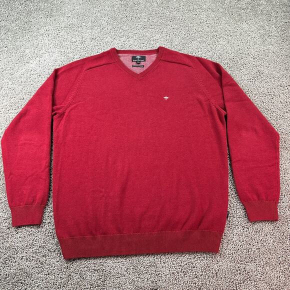 Fynch Hatton Sweater Mens XXL 2XL Red Supersoft Cotton V Neck Casual Pullover - Picture 1 of 11